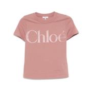 Fluweel Logo T-shirt Lichtgewicht Katoen Chloé , Pink , Dames