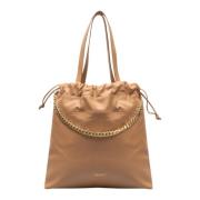 Leren Shopper Tas met Kettinghengsel Twinset , Beige , Dames