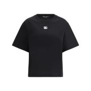 Logo T-shirt met geribbelde ronde hals Dolce & Gabbana , Black , Dames