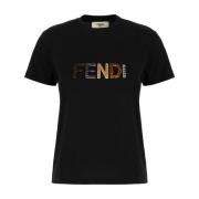 Casual Katoenen T-Shirt voor Mannen Fendi , Black , Dames