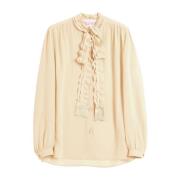 Beige Zijden Gerimpelde Strik Shirt Valentino , Beige , Dames