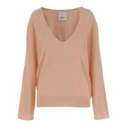 Oranje V-hals Wol Kasjmier Trui Allude , Pink , Dames