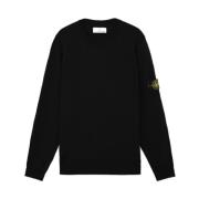 Zuivere Wol Zwarte Trui Stone Island , Black , Heren