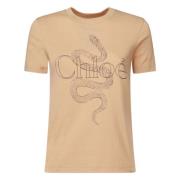 Beige Crew Neck T-shirt met Logo Chloé , Beige , Dames