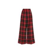 Tartan Wide-Leg Wool Trousers Roberto Cavalli , Red , Dames