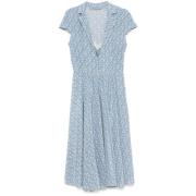 Blauwe V-hals Plooi Jurk Korte Mouwen Ermanno Scervino , Blue , Dames