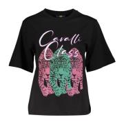 Zwart katoenen T-shirt met gedurfd print Cavalli Class , Black , Dames