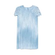 Blauwe Bloemen Kant Korte Mouw Jurk Ermanno Scervino , Blue , Dames