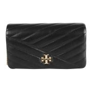 Zwarte Chevron Gestikte Portemonnee met Ketting Tory Burch , Black , D...