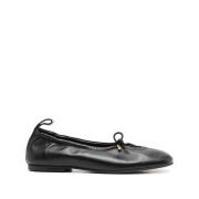 Zwarte Leren Keyhole Detail Platte Schoenen Alohas , Black , Dames