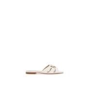 Gestreepte leren slippers met gouden details Pinko , White , Dames