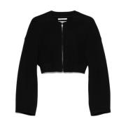 Zwarte rits voorkant cropped jas Sportmax , Black , Dames