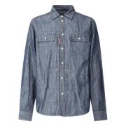 Blauwe Jeansoverhemd met borstzakken Dsquared2 , Blue , Heren