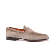 Suede Slip-On Loafers Almond Toe Santoni , Beige , Heren