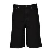 Straight Fit Denim Shorts Off White , Black , Heren