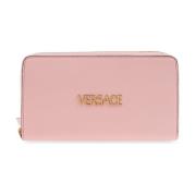 Leren portemonnee met logo Versace , Pink , Dames