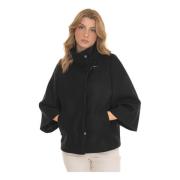 Wollen cape met drukknoopsluiting Fay , Black , Dames