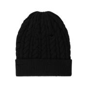 Verontruste Cable-Knit Wollen Beanie Roberto Cavalli , Black , Heren