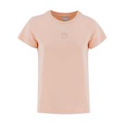 Katoenen T-shirt met Love Birds borduursel Pinko , Pink , Dames