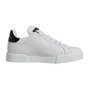 Wit Zwart Leren Lage Sneakers Dolce & Gabbana , White , Dames