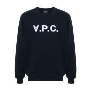 Navy Blue Crew Neck Logo Sweatshirt A.p.c. , Blue , Dames