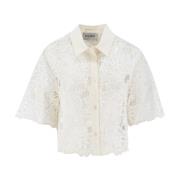 Kanten bloemenshirt met wijde mouwen Ermanno Scervino , Beige , Dames