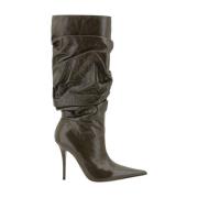 Ruffled-Effect Stiletto Heel Enkellaarzen Amina Muaddi , Brown , Dames