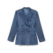 Blauw Gestreepte Double-Breasted Blazer Ermanno Scervino , Blue , Dame...