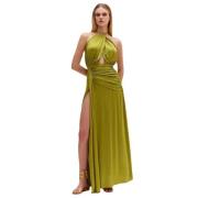 Metallic Halternek Maxi Jurk met zijsplit Patbo , Green , Dames