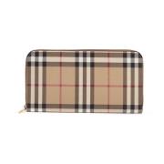 Ruitpatroon Rits Compacte Portemonnee Burberry , Beige , Dames