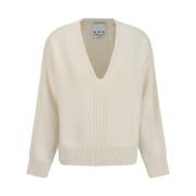 Geribbelde Merinowol V-hals Sweater Sa Su Phi , Beige , Dames