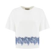 Bloemenkant T-shirt met Elegante Stijl Ermanno Scervino , White , Dame...