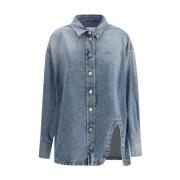 Geborduurd Logo Denim Shirt Wijde Mouwen The Attico , Blue , Dames