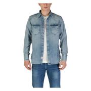 Katoenen Lange Mouw Shirt Lente/Zomer Replay , Blue , Heren