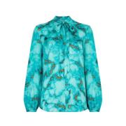 Marmeren Zijden Shirt met Zelfstrik Roberto Cavalli , Blue , Dames