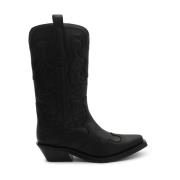 Zwarte Geborduurde Leren Laarzen Ganni , Black , Dames