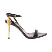 Zwarte Leren Hoge Hak Sandalen Tom Ford , Black , Dames