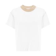 Contrast Crew Neck Katoenen T-shirt Peserico , Beige , Dames