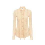 Gerimpelde zijden blouse met strik aan de voorkant Chloé , Beige , Dam...