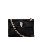 Zwarte Stoffen Schoudertas met Strass Applicaties Kurt Geiger , Black ...