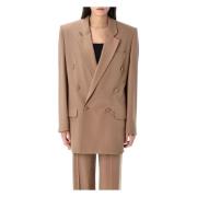 Beige Fonce Zijden Crepe Jas Saint Laurent , Brown , Dames