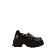 Leren gesp mocassins voor vrouwen N21 , Black , Dames