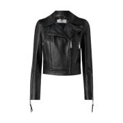 Leren bikerjack met ritssluitingdetails Elisabetta Franchi , Black , D...