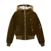 Olijfgroene Fluwelen Hooded Bomber Juicy Couture , Green , Dames