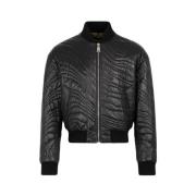 Gewatteerd Leren Bomberjack Roberto Cavalli , Black , Heren