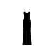 Fluwelen Slip Jurk met Kralenbandjes Roberto Cavalli , Black , Dames