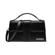 Zwarte Leren Schoudertas met Verstelbare Band Jacquemus , Black , Dame...