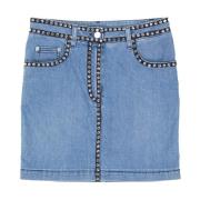 Blauwe Denim Rok met Kristalversiering Moschino , Blue , Dames