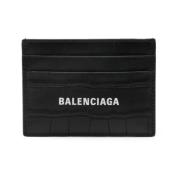 Zwarte Leren Logo Portemonnee Balenciaga , Black , Heren