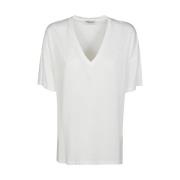 V-hals Viscose T-shirt voor vrouwen Dondup , White , Dames